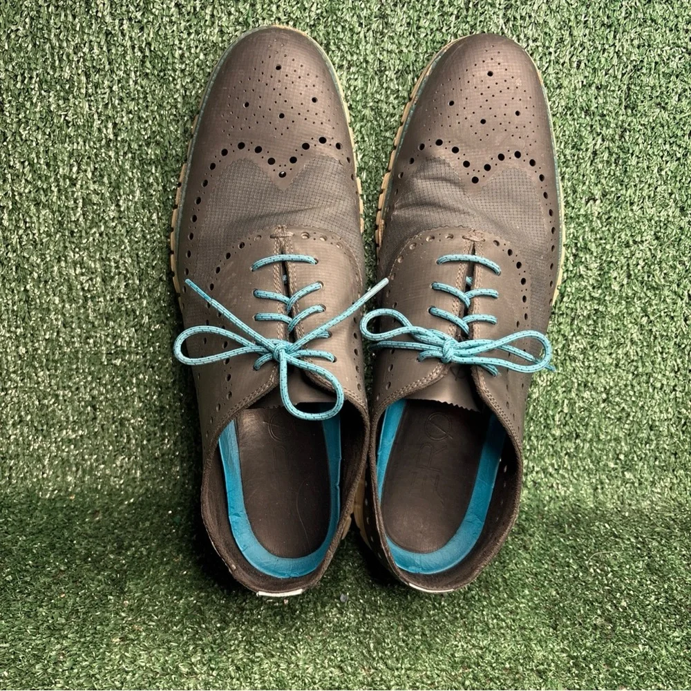 Cole Haan Zerogrand C14015 Wingtip Laser Oxford Shoes Navy Blue Mens Size 13‎